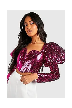 Boohoo Sequin Puff Sleeve Corset Top