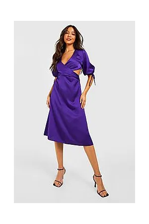 Boohoo Satin Cut Out Wrap Midi Skater Dress