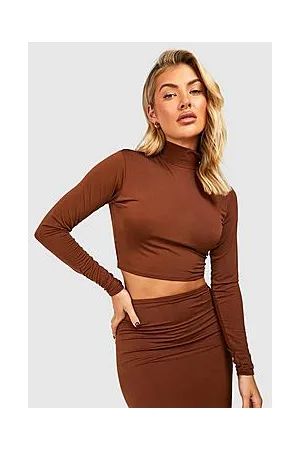 Boohoo Textured Slinky High Neck Long Sleeve Crop