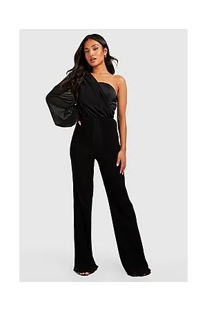 Boohoo Petite One Shoulder Chiffon Plisse Jumpsuit