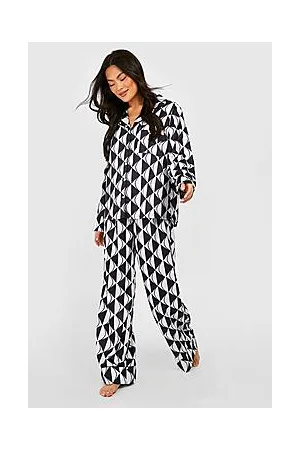 Boohoo Premium Satin Geo Print Pyjama Trouser Set