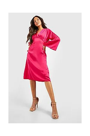 Boohoo Satin Batwing Plunge Midi Dress