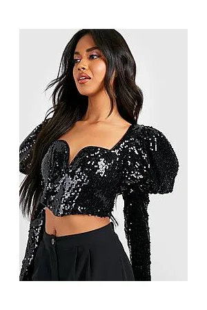 Boohoo Sequin Puff Sleeve Corset Top