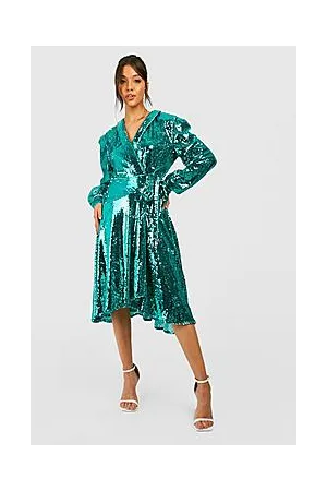 Boohoo Sequin Wrap Midi Party Dress