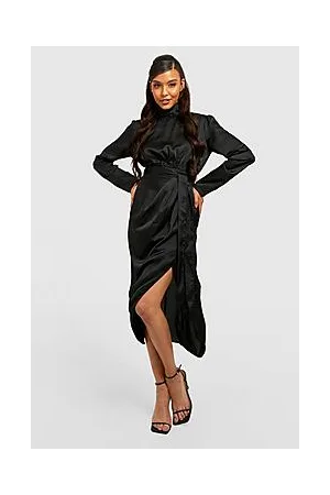 Boohoo Satin Plunge Wrap Drape Dress