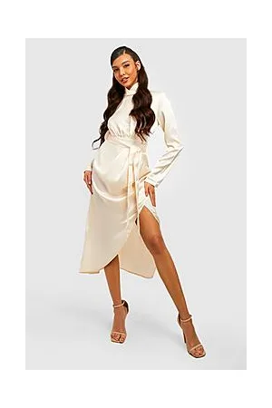 Boohoo Satin Plunge Wrap Drape Dress