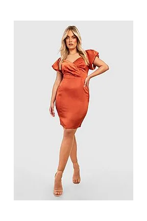Boohoo Plus Occasion Bardot Puff Sleeve Midi Dress