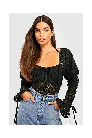 Boohoo Puff Sleeve Corset Lace Bodysuit