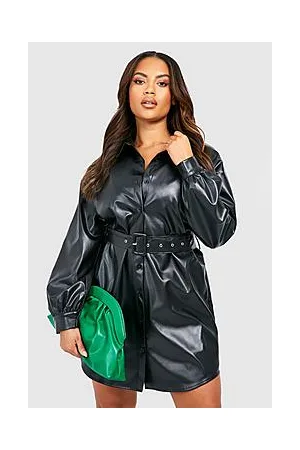 Boohoo Plus Pu Belted Shirt Dress
