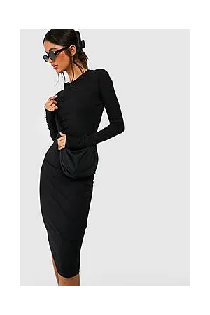 Boohoo Basic Long Sleeve Crew Neck Midi Bodycon Dress