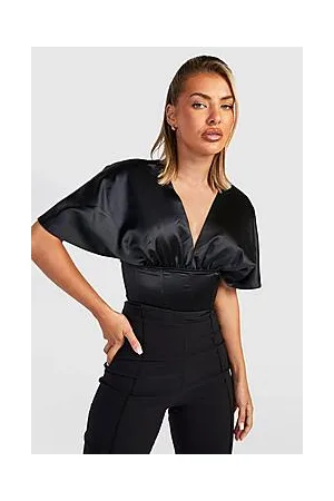 Boohoo Satin Off The Shoulder Corset Bodysuit