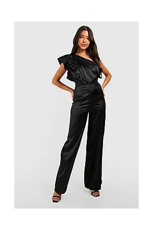 Boohoo Satin Asymmetric Ruffle Jumpsuit