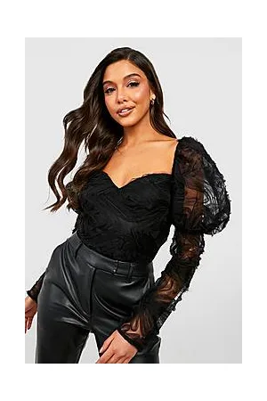 Boohoo 3d Textured Organza Puff Sleeve Bodysuit