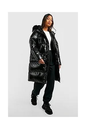Boohoo High Shine Faux Fur Trim Parka