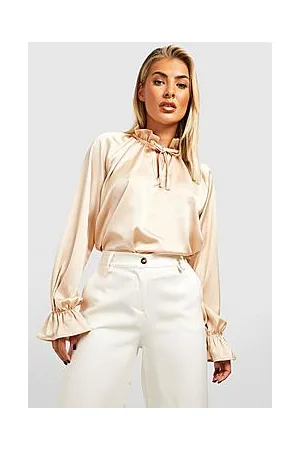 Boohoo Ruffle Neck Textured Satin Blouse