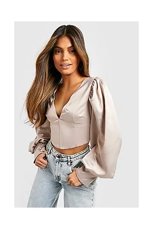 Boohoo Premium Satin Balloon Sleeve Corset Top