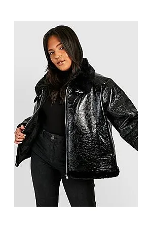 Boohoo Plus High Shine Borg Collar Aviator Jacket