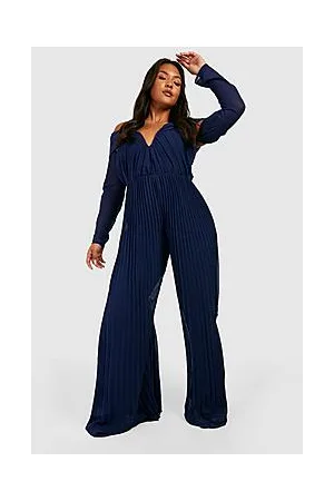 Boohoo Plus Pleated Chiffon Bardot Jumpsuit