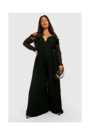 Boohoo Plus Pleated Chiffon Bardot Jumpsuit