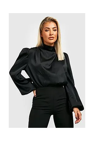 Boohoo Premium Satin High Neck Balloon Sleeve Bodysuit