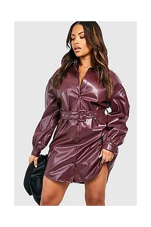 Boohoo Plus Pu Belted Shirt Dress
