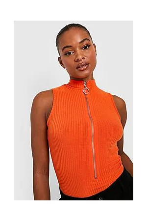 Boohoo Tall Sleeveless Zip Front Knitted Rib Bodysuit