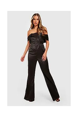 Boohoo Satin Bardot Corset Detail Jumpsuit