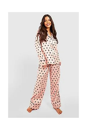 Boohoo Premium Satin Heart Print Pyjama Trouser Set