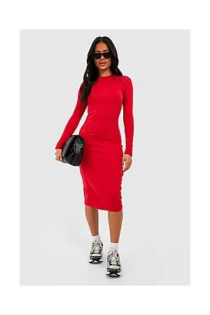 Boohoo Basic Long Sleeve Crew Neck Midi Bodycon Dress