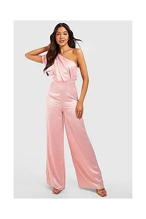 Boohoo Satin Asymmetric Ruffle Jumpsuit