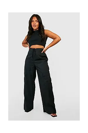 Boohoo Plus Tie Waist Wide Leg Cargo Trousers