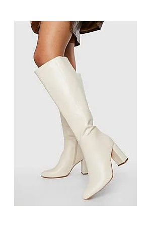 Boohoo Wide Fit Block Heel Knee High Pull On Boots