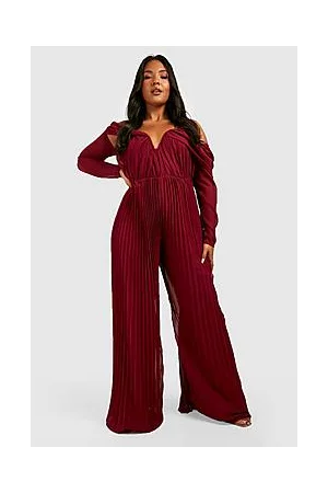 Boohoo Plus Pleated Chiffon Bardot Jumpsuit