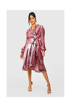 Boohoo Sequin Wrap Midi Party Dress