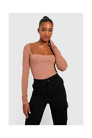 Boohoo Tall Knitted Rib Corset Style Long Sleeve Top