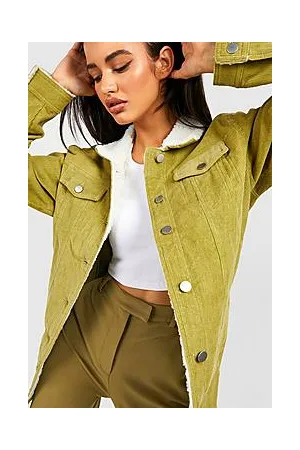 Boohoo Teddy Detail Longline Cord Jacket