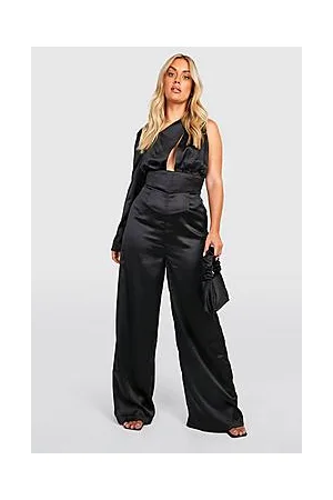 Boohoo Plus Satin Cut Out One Shoulder Jumpsuit