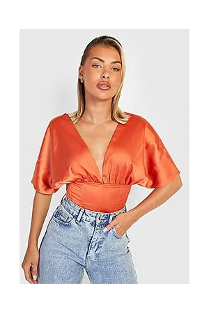 Boohoo Satin Off The Shoulder Corset Bodysuit