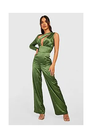 Boohoo Satin Cut Out One Shoulder Jumpsuit