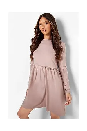 Boohoo Long Sleeve Crew Smock Dress