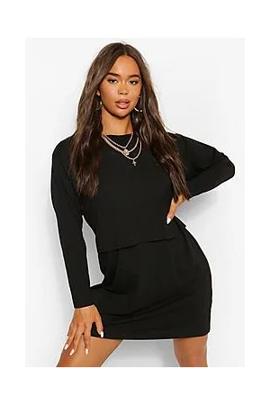 Boohoo Basic Long Sleeve Crew Neck Oversized T-Shirt Dress