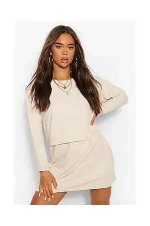 Boohoo Basic Long Sleeve Crew Neck Oversized T-Shirt Dress