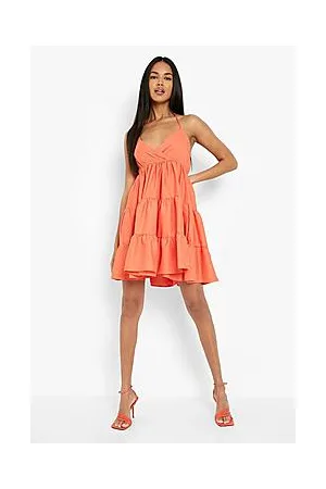 Boohoo Halter Neck V Neck Tiered Hem Mini Dress
