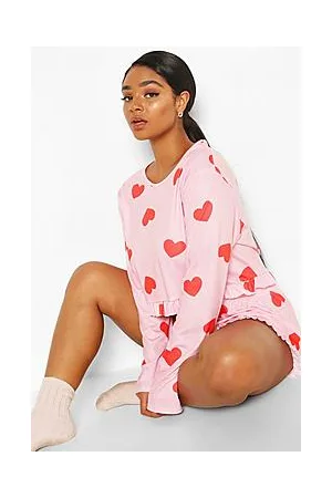 Boohoo Plus All Over Heart Frill PJ Set