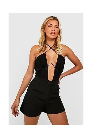 Boohoo Cross Strap Underwired Lace Corset Bodysuit