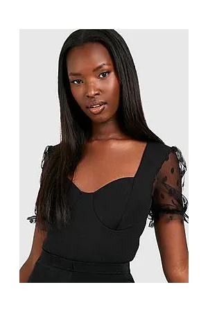 Boohoo Dobby Mesh Sweetheart Neck Bodysuit