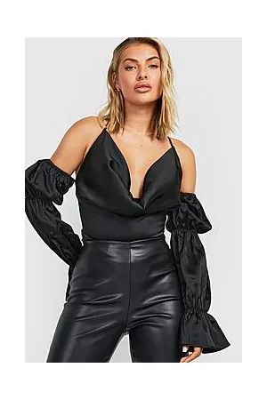 Boohoo Satin Cowl Flared Sleeve Bodysuit
