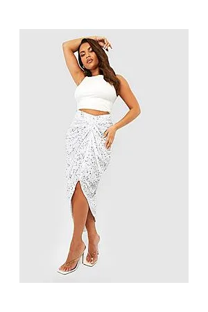 Boohoo Plus Sequin Ruched Front And Back Midi Skirt