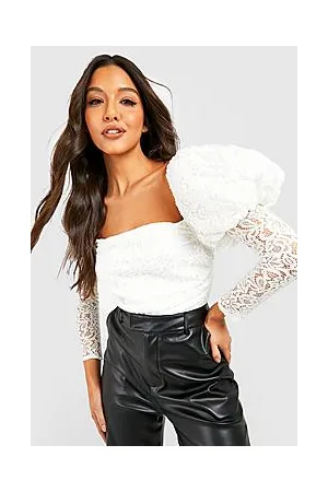 Boohoo Lace Puff Sleeve Square Neck Bodysuit
