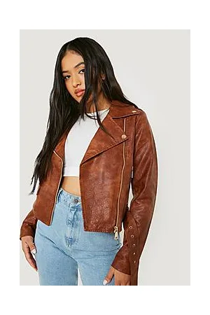 Boohoo Petite Washed Pu Zip Detail Biker Jacket
